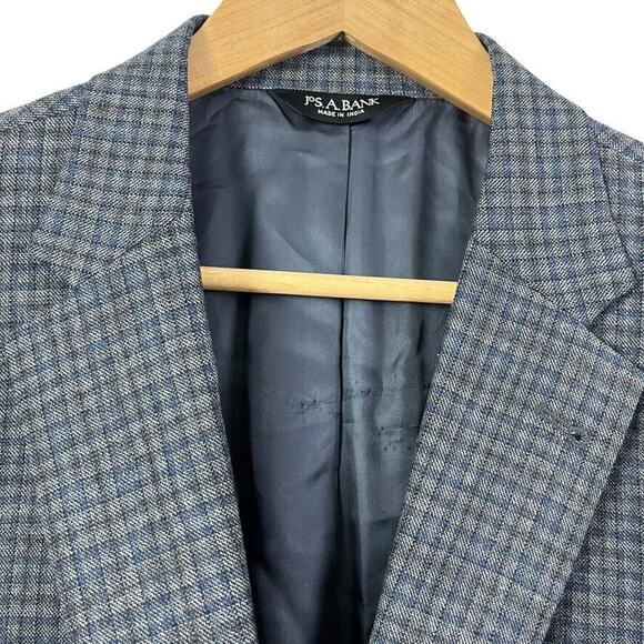 Jos A Bank Signature Collection Gray Blue Plaid Suit Jacket Blazer Wool sz 46R - Picture 7 of 16